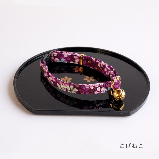 江戸猫首輪-大輪の桜・紫